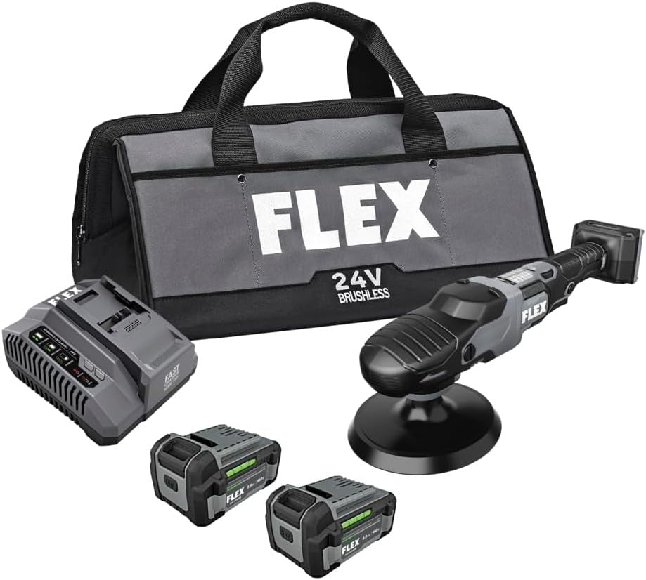 FLEX 24V Brushless Cordless Rotary Polisher Kit with (2) 5.0Ah Lithium Battery and 160W Fast Charger