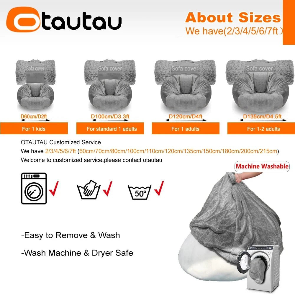OTAUTAU Adults Children Fluffy Faux Fur Bean Bag Pouf Cover without Filler Beanbag Puff Salon Ottoman Corner Seat Sac DD003