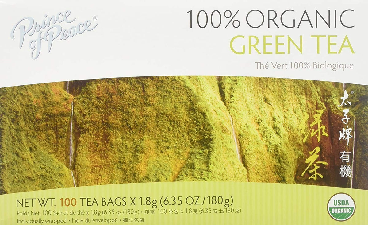Prince of Peace Organic Green Tea, 100 ct – Low-Caffeine Herbal Companion for Bath Time Relaxation and Self-Care Sundays