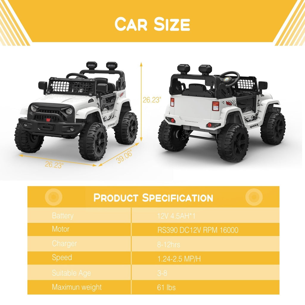 12V Battery-Powered Electric Ride-On Truck with Remote Control and LED Lights