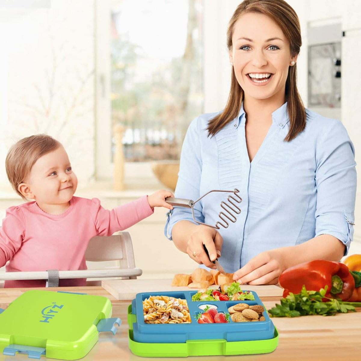HiYZ Kids Bento Lunch Box 5 Compartments Leak-Proof BPA-Free Ages 3-7