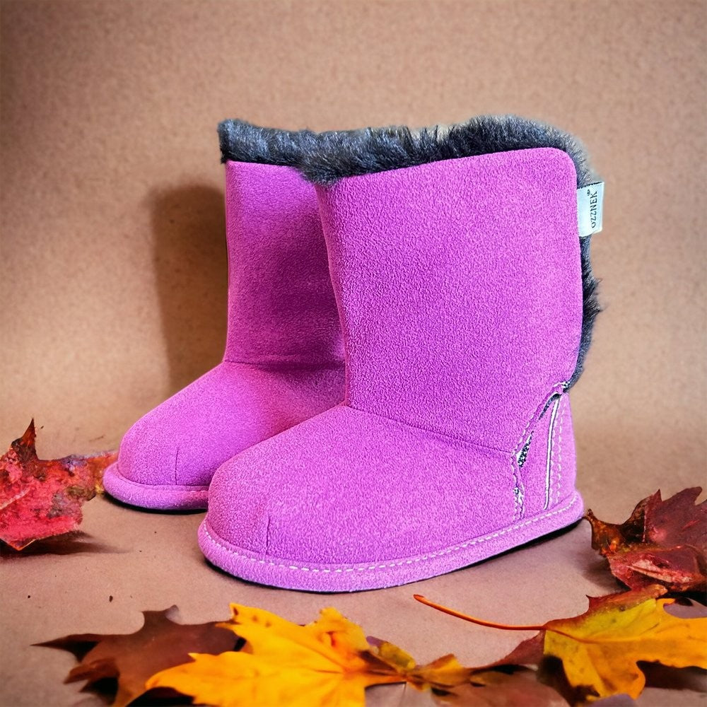Magenta Faux-Fur Barefoot Boot Topper | Ozznek Removable Sole Shoes