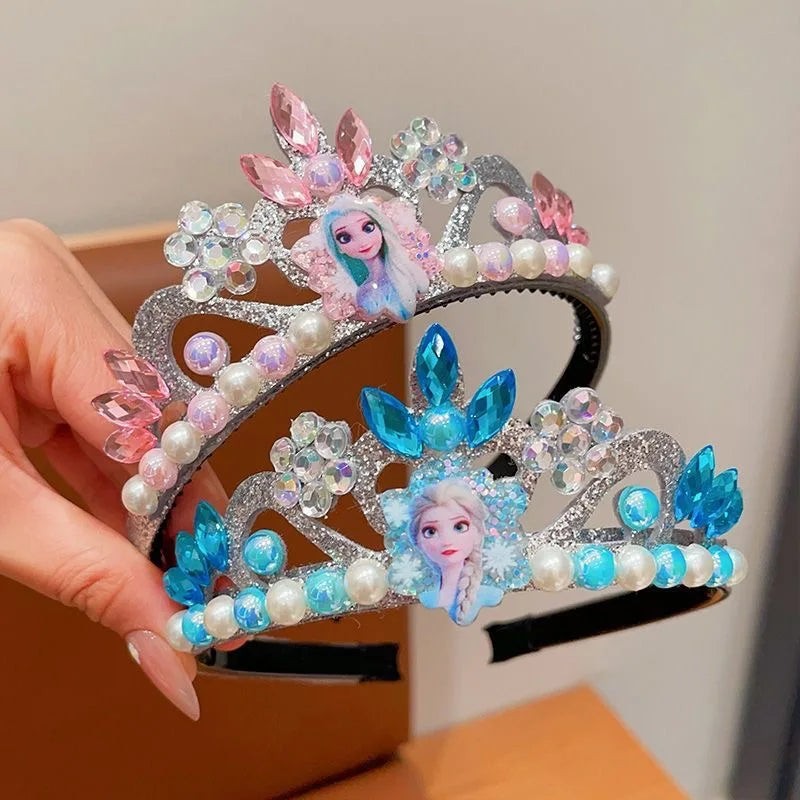 Princess Blue Sparkling Crown Headband Pearl Hair Accessory