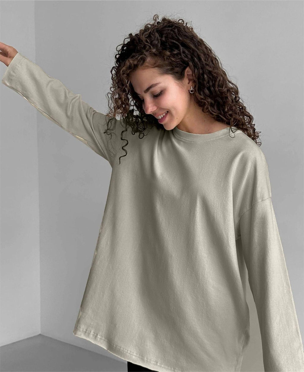 Spring Autumn Cotton Long Sleeved Tee Women Hand Worn Loose Top