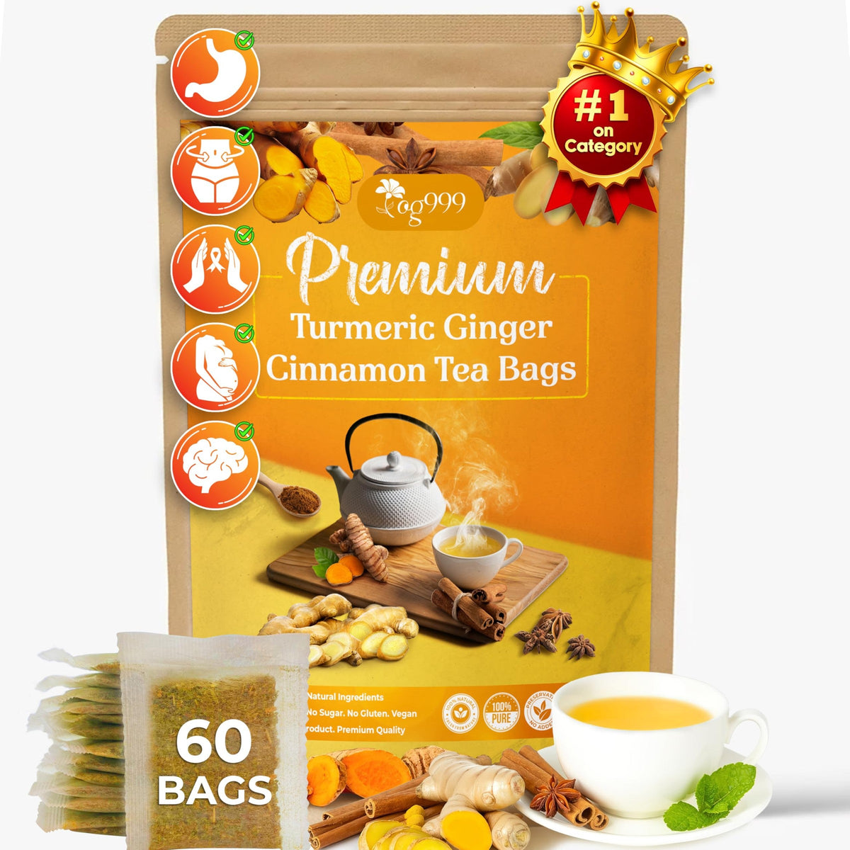 TOG999 Anti-Inflammatory Herbal Tea Blend – Mindful Morning Cup for Gut Health and Stress Relief at Home