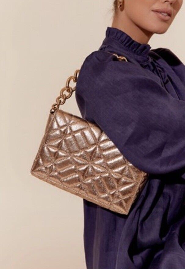 Metallic Black Quilted Handmade Vegan Leather Shoulder clutch/Purse/bag