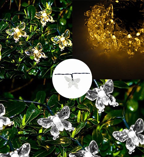 Solar Butterfly String Lights Decorative Ambient Lighting Waterproof Outdoor LED
