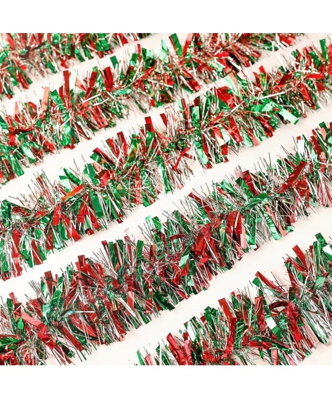 Adisher 50Ft Christmas Tinsel Twist Garland, Metallic Twist Garland Tree Decorations for Christmas Tree New Year Party Birthday Holiday Supplies Indoor and Outdoor Decoration (Red Green Silver)