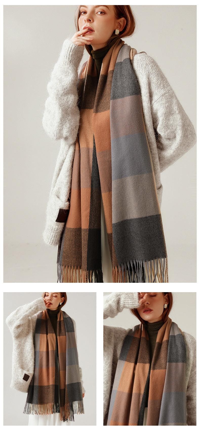 Luxury Fashion Autumn Winter Soft Warm Scarf Plaid Colorful Hijabs Cashmere Scarves Warm Soft Bandana Women's Lightweight Scarves Elegant Echarpe Escharpe Soft Wool Elegant Tassel Women's