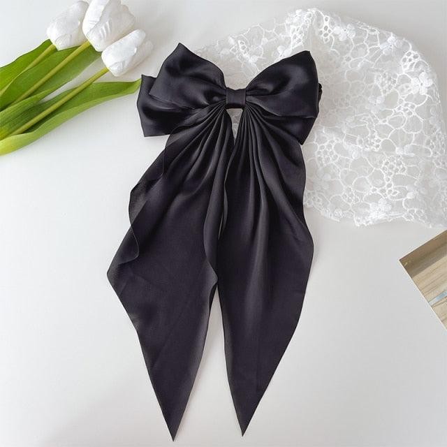 Solid Color Big Large Satin Bow Hairpins Barrettes Women's Girl Wedding Long Ribbon Hair Clip Fashion Hairgrips Accessories For Party