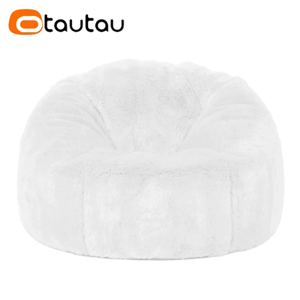 OTAUTAU Adults Children Fluffy Faux Fur Bean Bag Pouf Cover without Filler Beanbag Puff Salon Ottoman Corner Seat Sac DD003