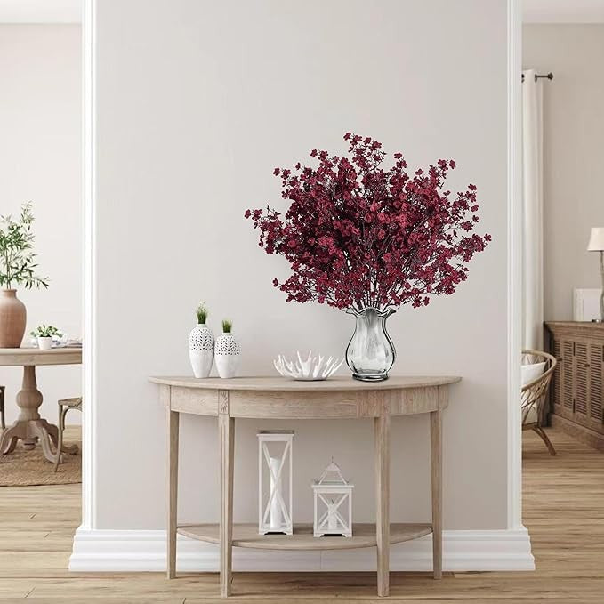 Sggvecsy 15 Pcs Babys Breath Artificial Flowers Gypsophila Bouquets Bulk Real Touch Fake Silk Flowers for Home DIY Floral Arrangement Table Centerpiece Fall Thanksgiving Autumn Decoration (Burgundy)