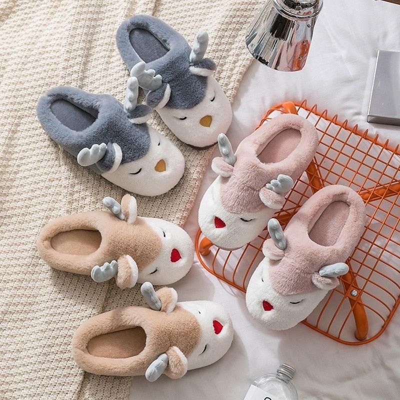 Women Winter Home Slippers Deer Elk Non-slip Soft Warm House Shoes Mens GIrs Indoor Bedroom Couples Floor Footwear Fuzzy House Slippers Women's Durable Furry Bedroom Slipper Lightweight And Non-Slip