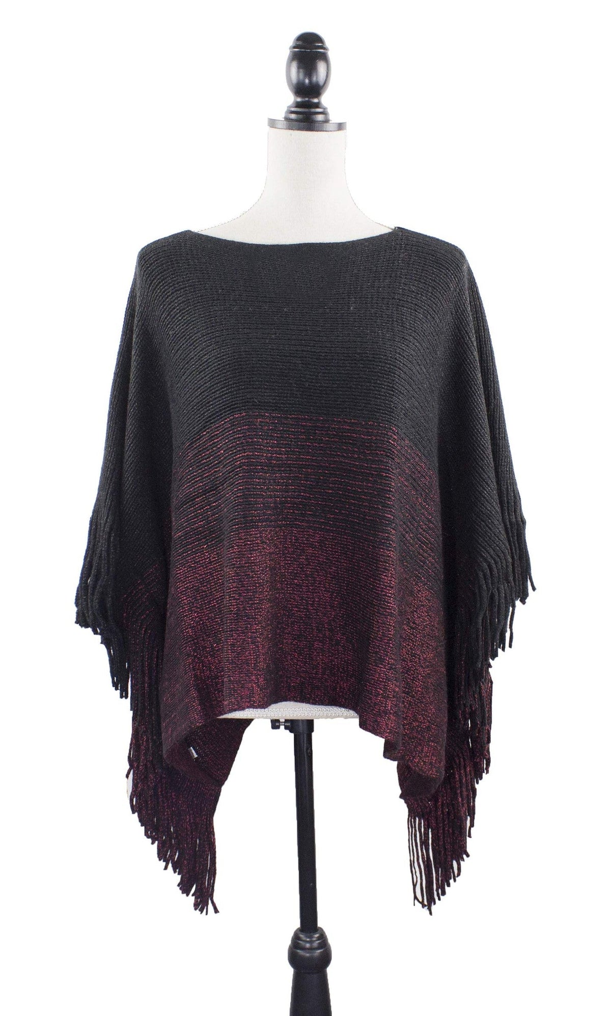 stylesilove Womens Knit Two Tone Batwing Fringe Poncho Cardigan Pullover Cozy Sweater Wrap Jacket