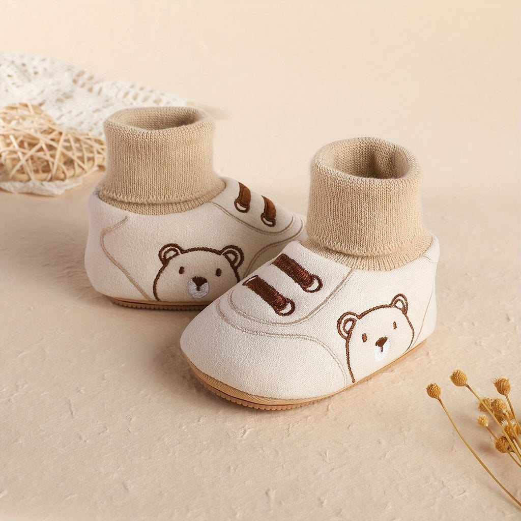 1 Pair Cozy Winter Baby Cartoon Socks with Non-Slip Sole for 0-1 Year Old Boys & Girls - Soft Fleece Lined, Mid-Calf Height | Cute Design for Daily & Casual Wear | Toddler Indoor Shoes with Hook-and-Loop Fastener Closure