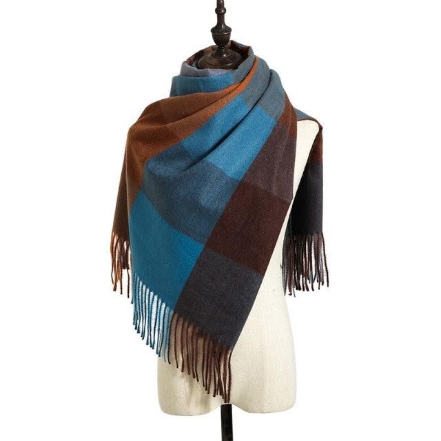 Luxury Fashion Autumn Winter Soft Warm Scarf Plaid Colorful Hijabs Cashmere Scarves Warm Soft Bandana Women's Lightweight Scarves Elegant Echarpe Escharpe Soft Wool Elegant Tassel Women's