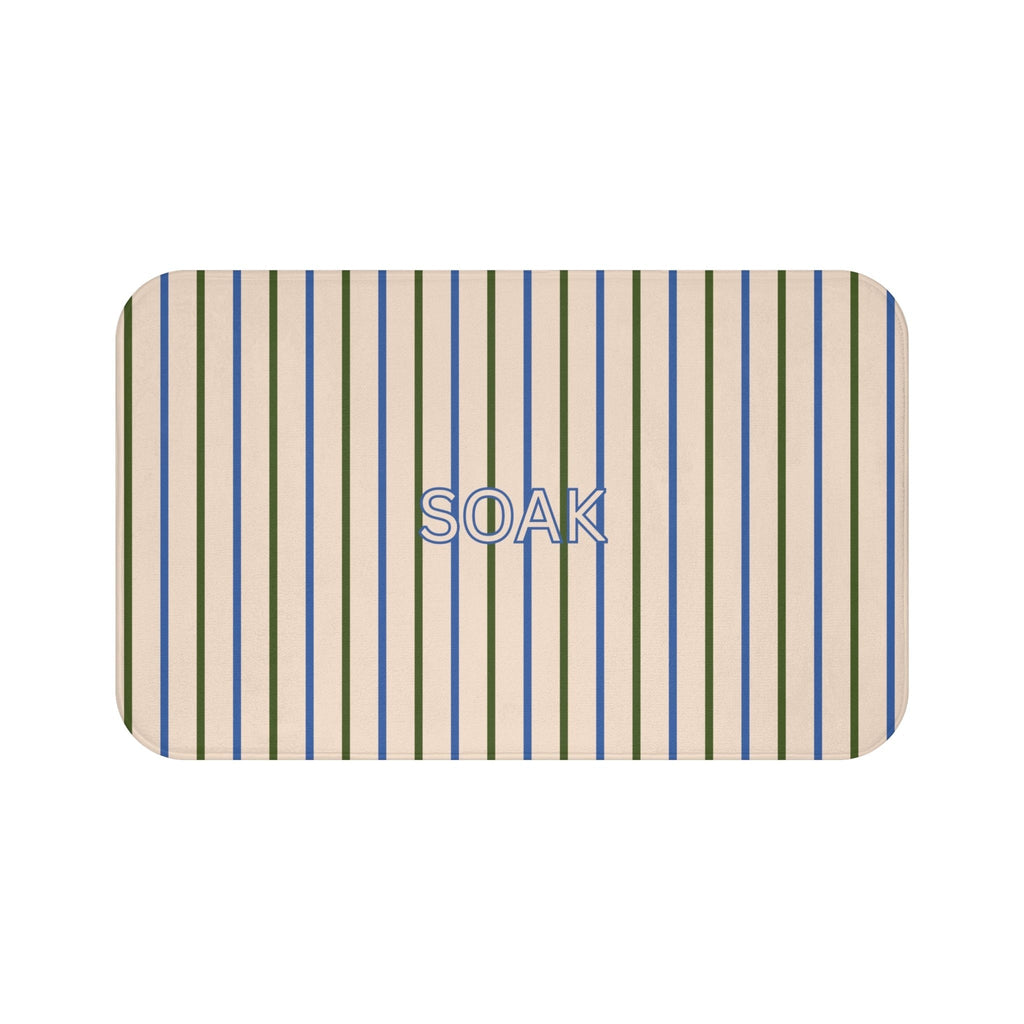 Coastal SOAK Striped Bath Mat — Blue & Beige Spa Bathroom Rug