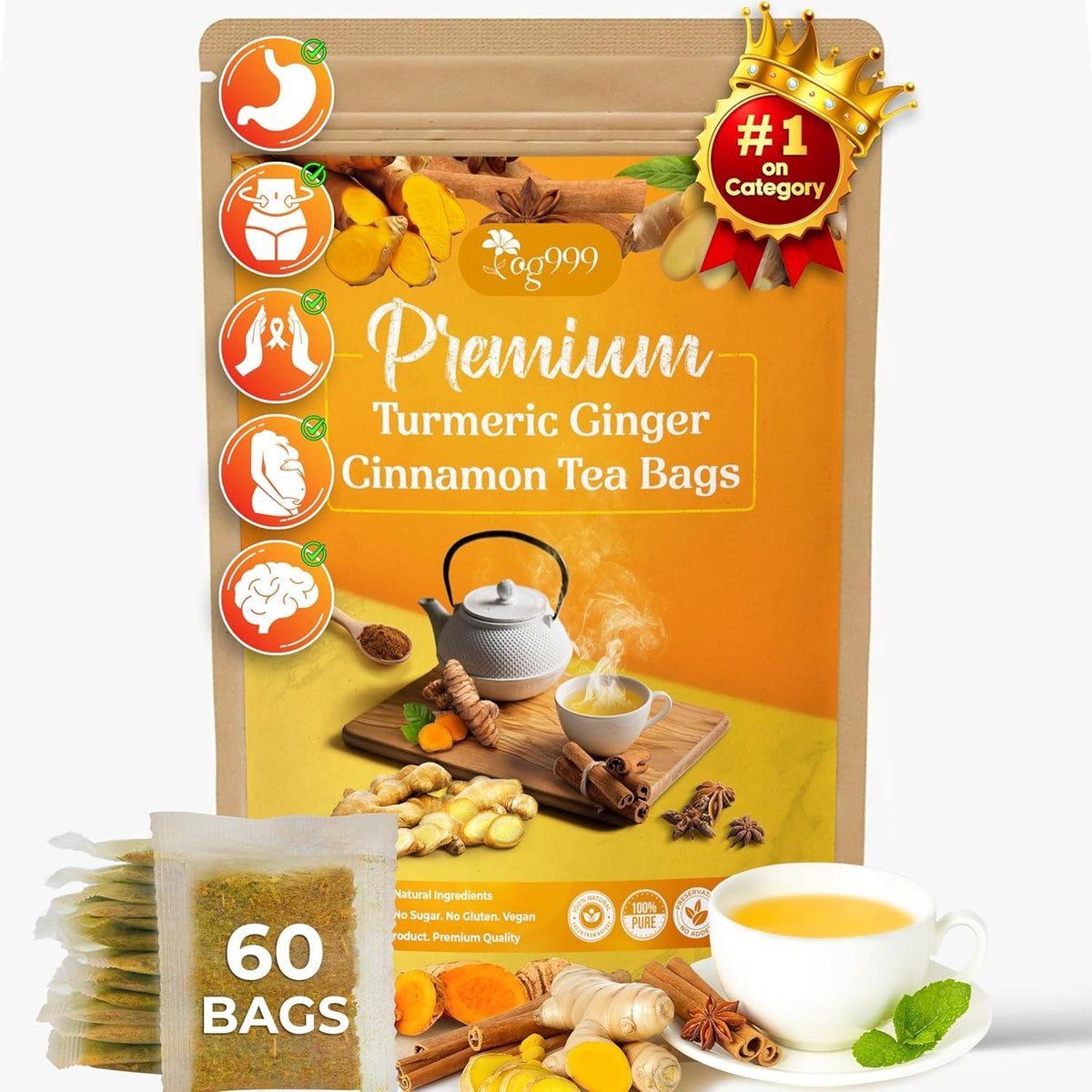 TOG999 Anti-Inflammatory Herbal Tea Blend – Mindful Morning Cup for Gut Health and Stress Relief at Home