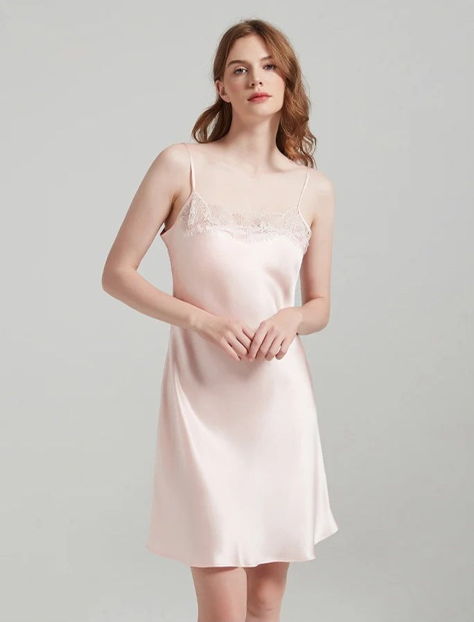 19 Momme Lace-Trim 100% Mulberry Silk Robe & Camisole Set – Women's Sleepwear Loungewear