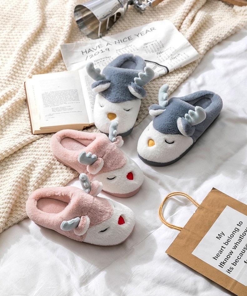 Women Winter Home Slippers Deer Elk Non-slip Soft Warm House Shoes Mens GIrs Indoor Bedroom Couples Floor Footwear Fuzzy House Slippers Women's Durable Furry Bedroom Slipper Lightweight And Non-Slip