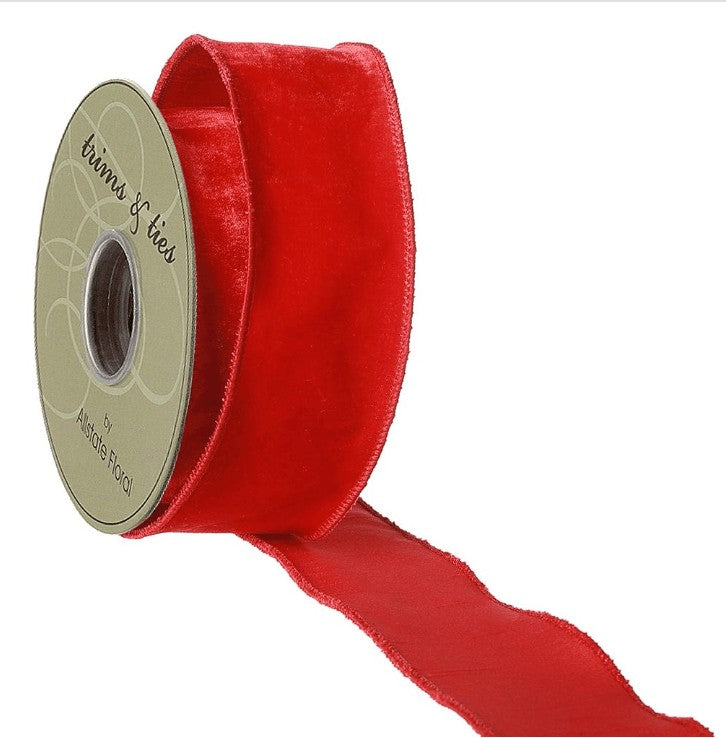 Wired Velvet Ribbon - Red | 2.5" Width | 10 Yard Roll