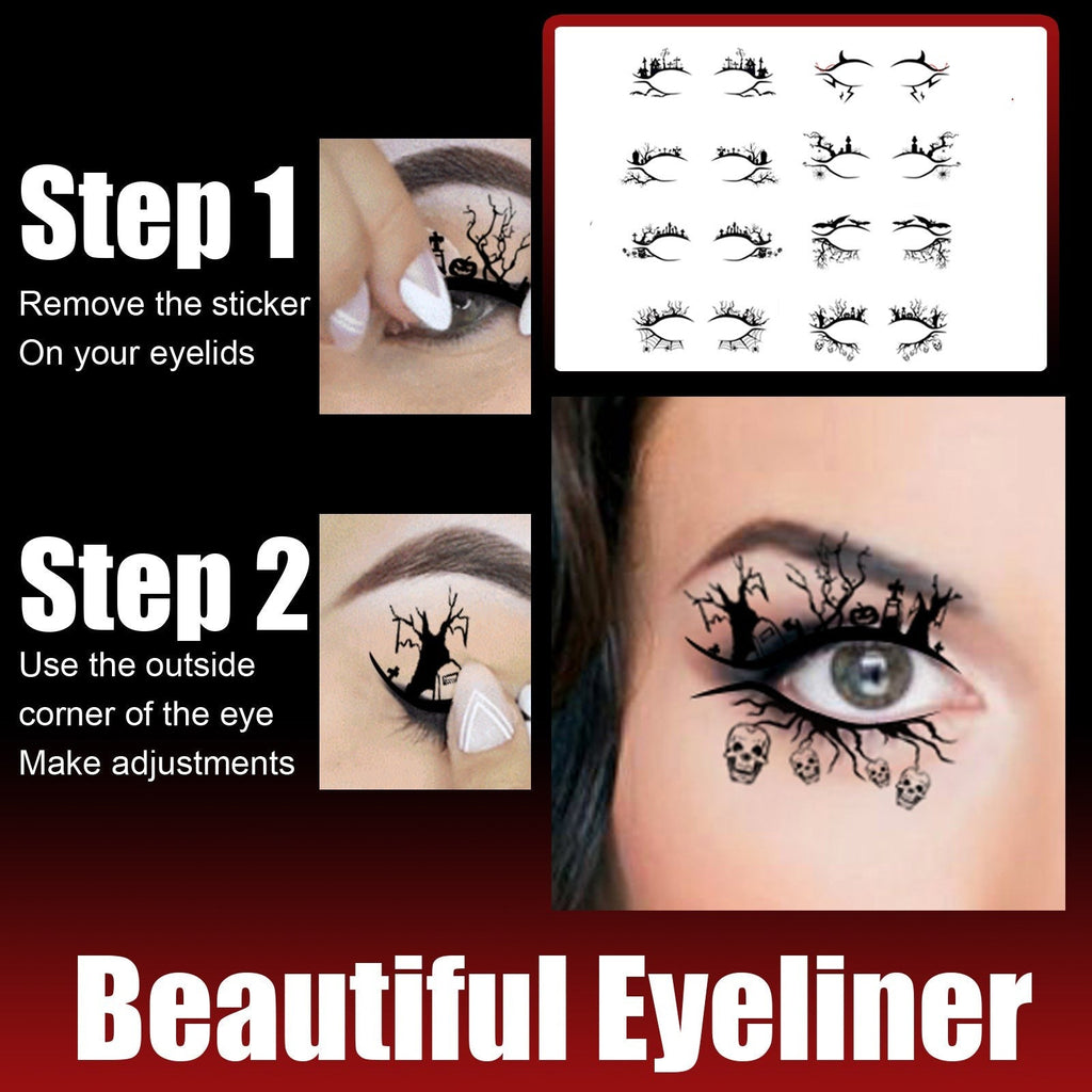 Halloween Eyeliner Patch, Scary Fashion Party Makeup Kit Bat Spider Decorative Eyeliner Eyeshadow Patch