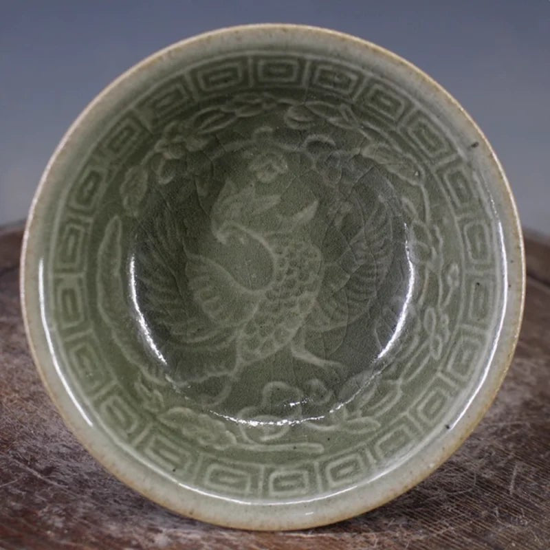 Celadon Phoenix High‐Footed Bowl – Antique‐Style Porcelain Ornament