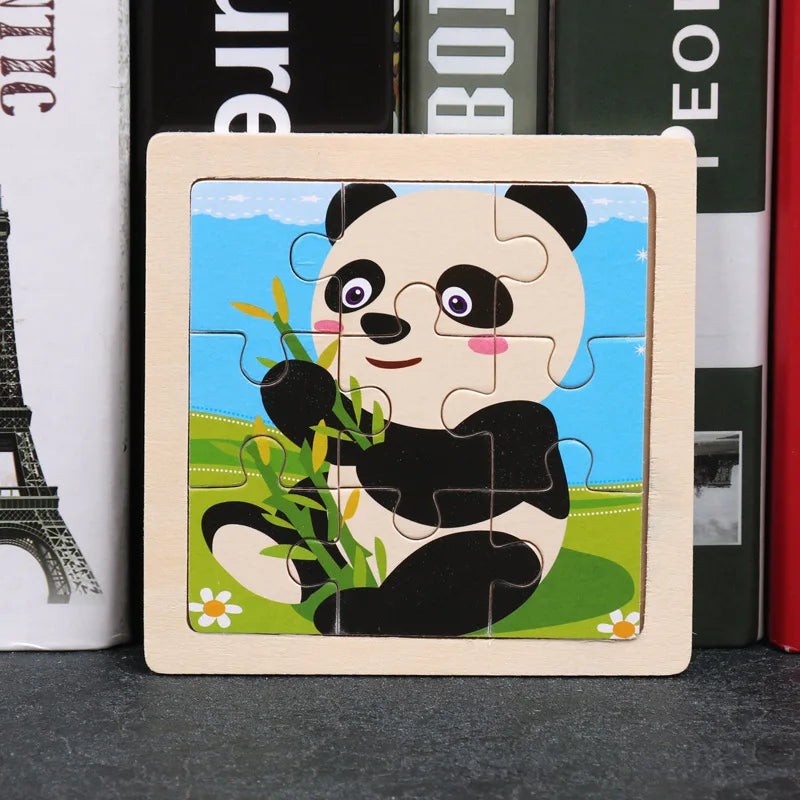 Kids Wooden 3D Tangram Puzzle 11 x 11 cm (4.3 x 4.3 in) Cartoon Animal Traffic Educational Jigsaw Toy