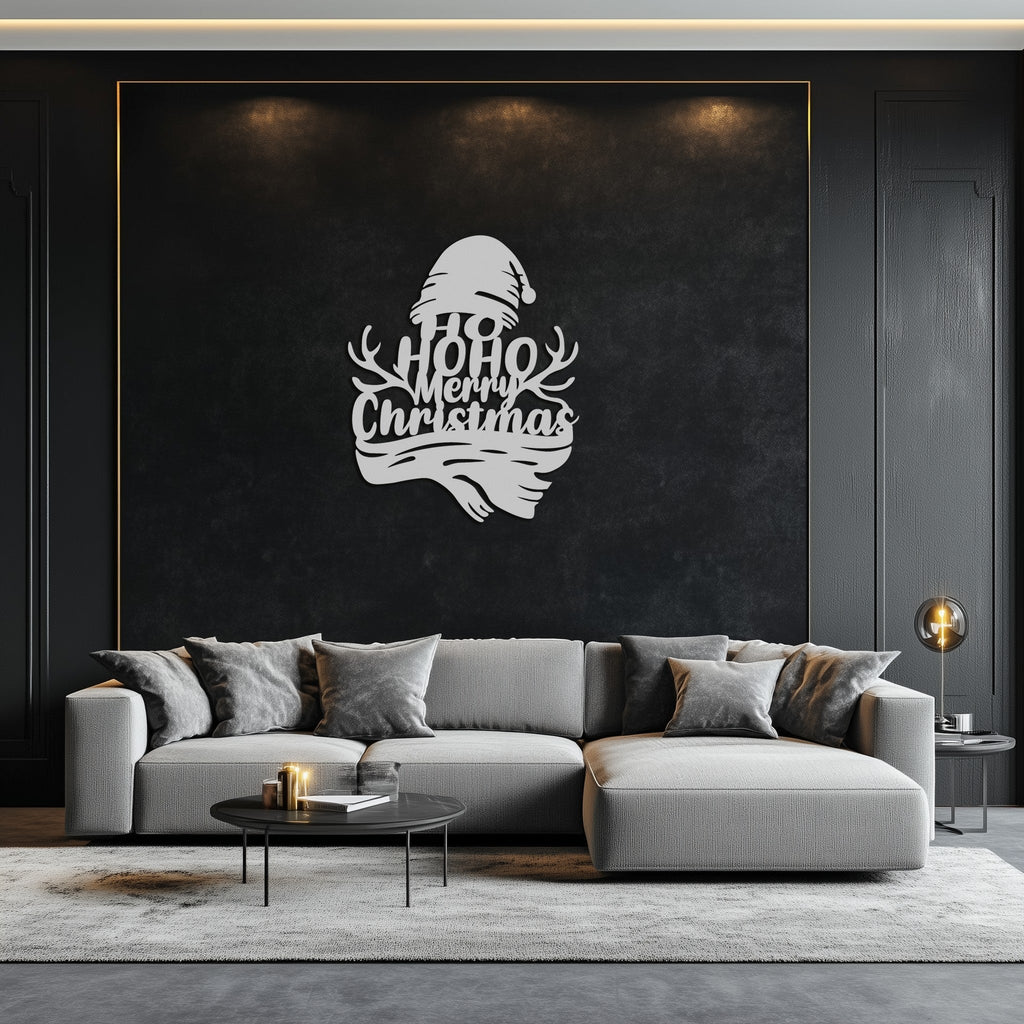 Ho Ho Ho Merry Christmas Metal Wall Art - Festive Reindeer Antlers Holiday Decor- KAF313