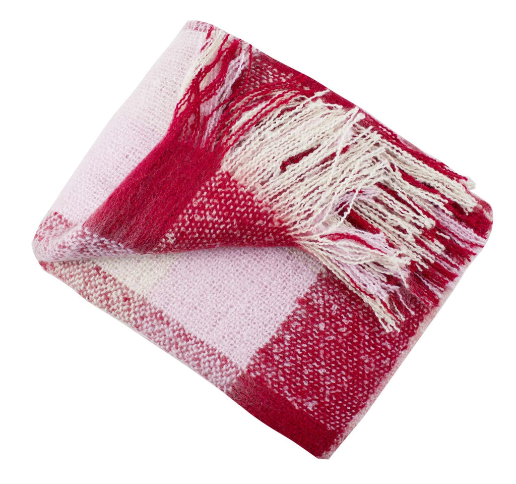 Fennco Styles Cozy Faux Mohair Plaid Fringed Soft Warm Throw Blanket, 50" x 60"