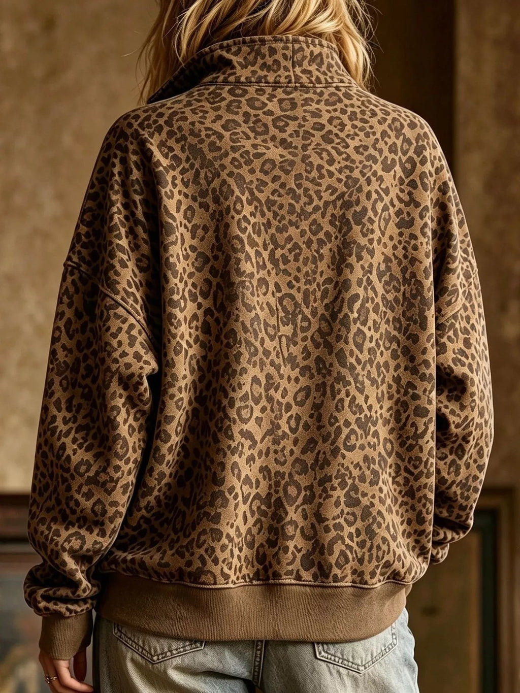 Leopard Half Zip Oversized Sweatshirt