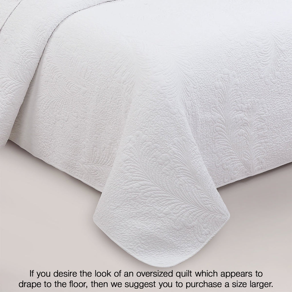 Classic Modern Palm Leaf Stitch Solid White 100% Cotton 3 Piece Quilt Bedding Set