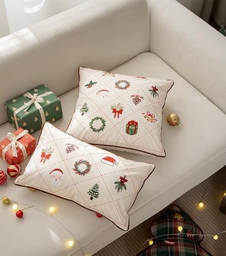 Fennco Styles Christmas Design Velvet Filled Throw Pillow 18" W x 18" L - White Festive Cushion for Home, Winter Holidays Décor, and Special Occasions