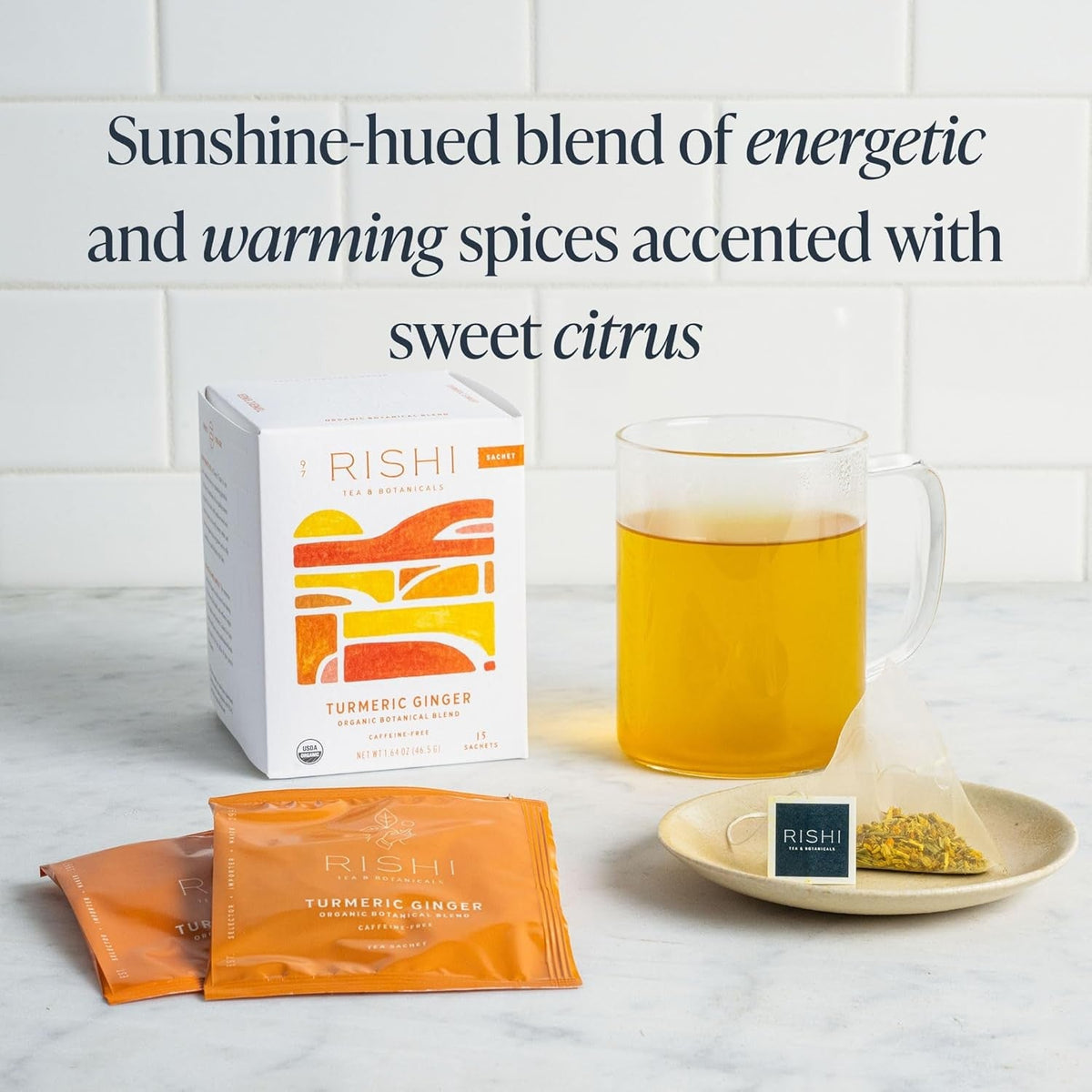 Rishi Tea Turmeric Ginger Herbal Tea – Self-Care Evening Cup for Stress Relief, Organic Spicy Ginger Sachet Blend
