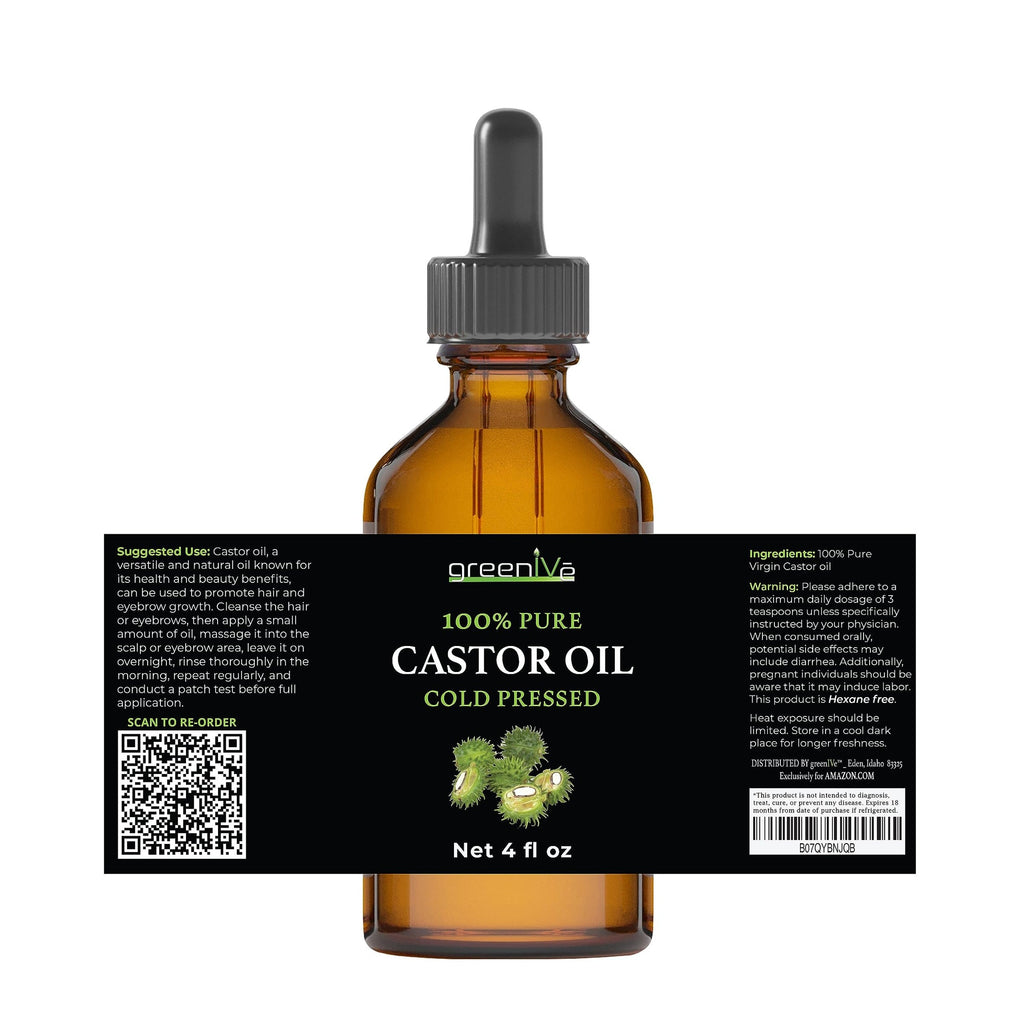 GreenIVe USP Grade Castor Oil – Holistic Detox and Relaxation Companion for the Wellness Room, 8oz Amber