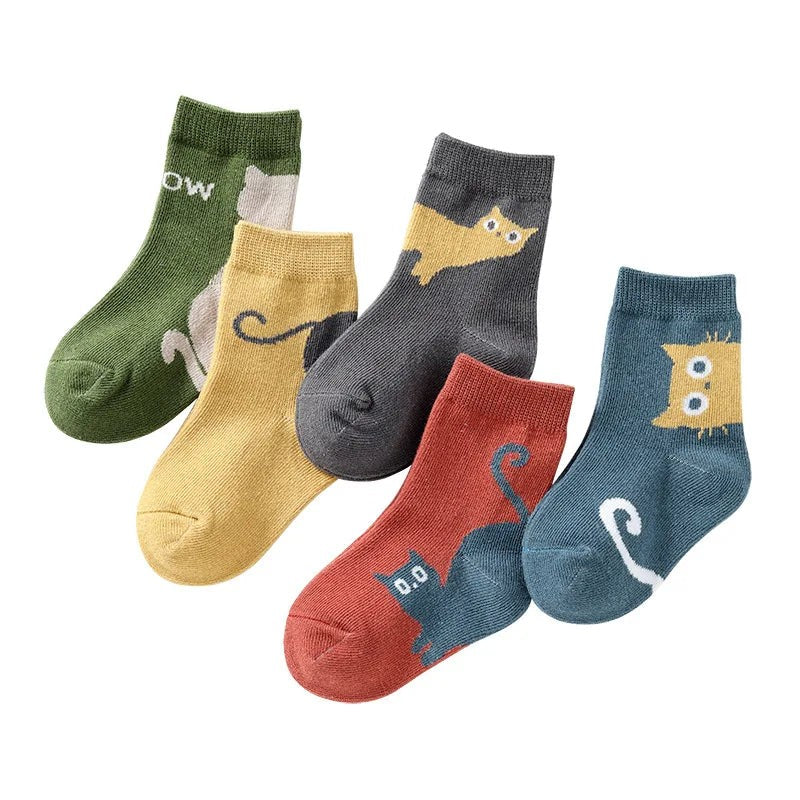 Kids Cartoon Cat Middle Tube Socks Autumn Winter Crew
