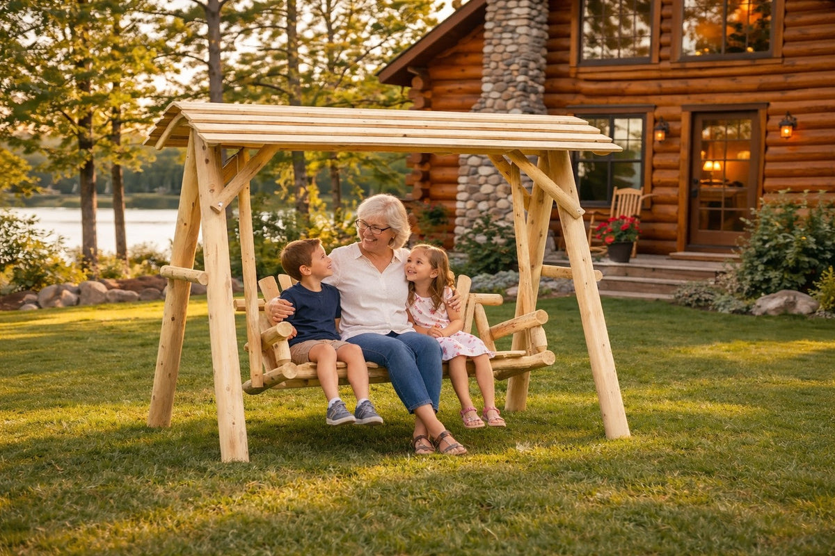 Wooden Porch Swing with Canopy