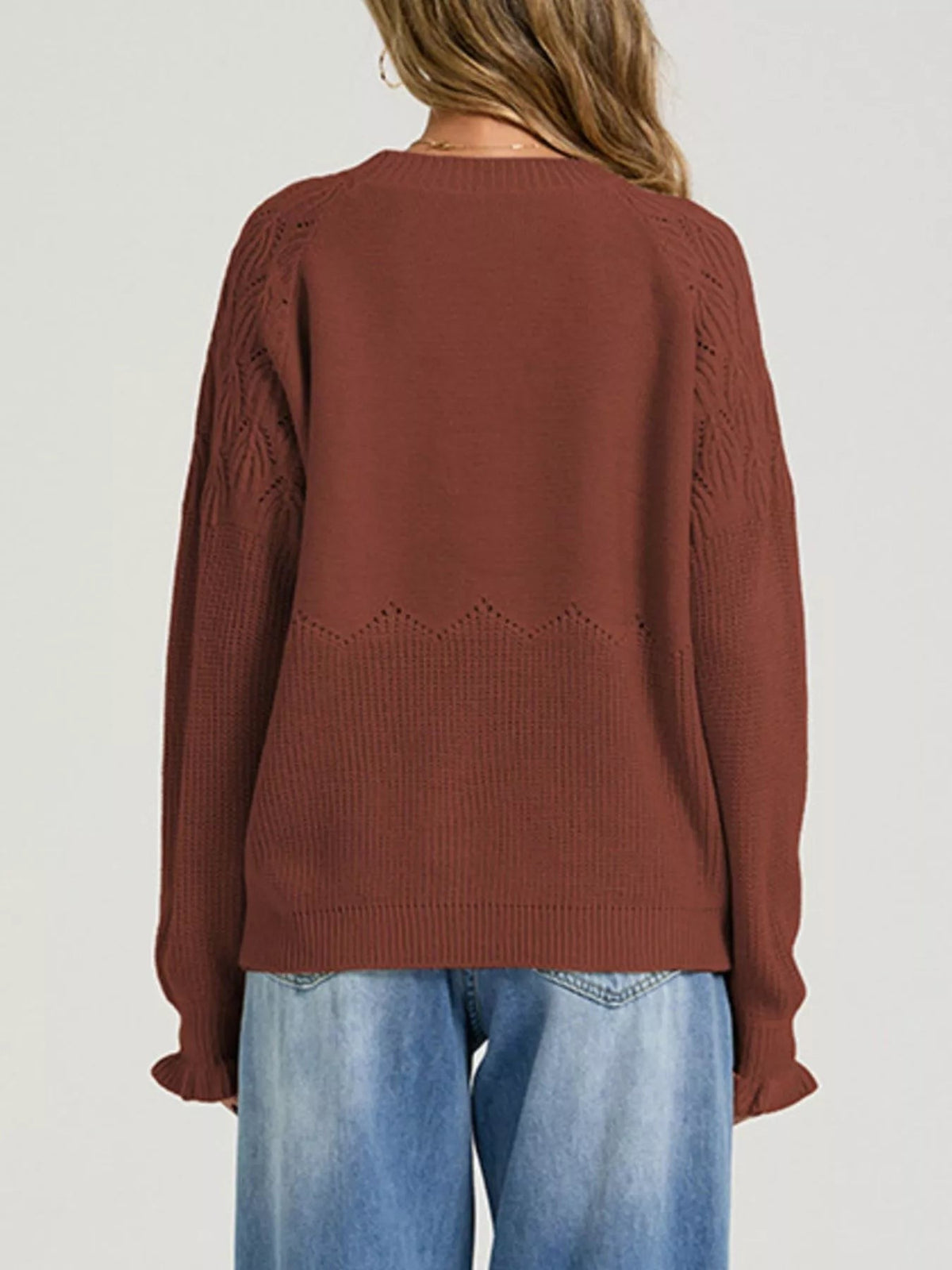 Pointelle Knit Round Neck Sweater