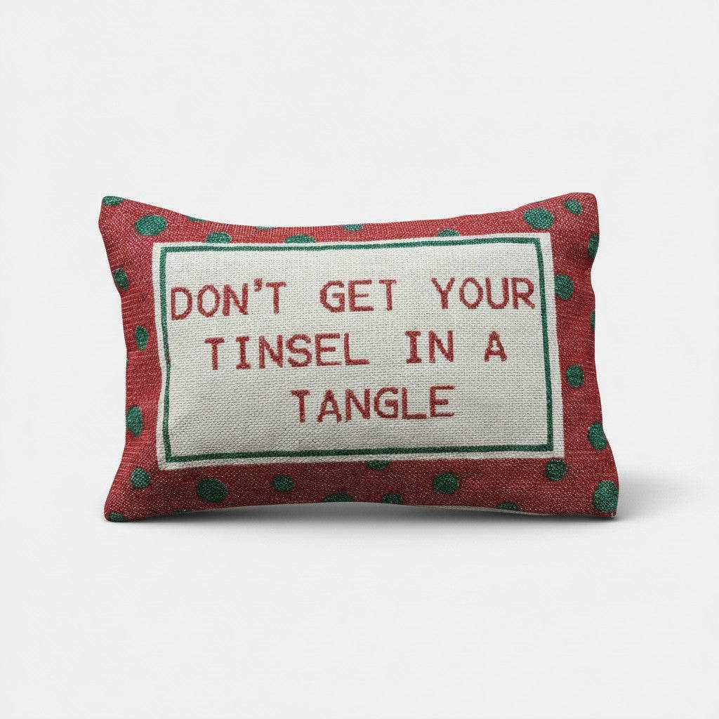 "Don't Get Your Tinsel In A Tangle" with Polka Dots Pattern Cotton Lumbar Pillow