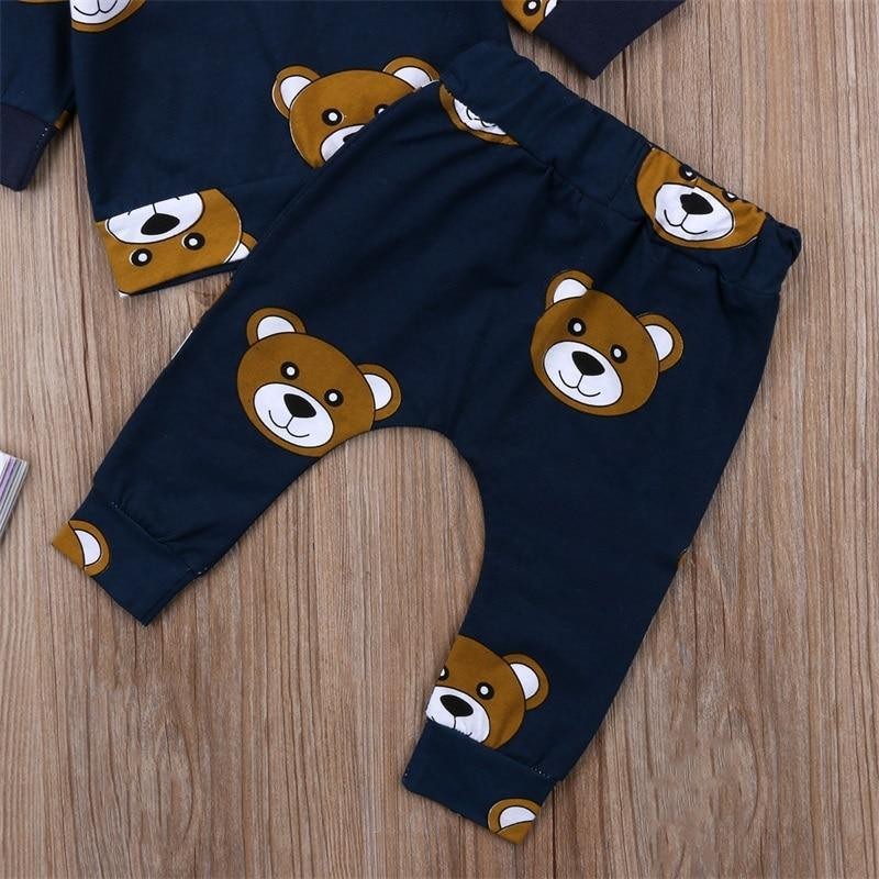 Baby Boy Clothes Tee Hoodies and Long Pants Long Sleeve Outfits For Boys Pajamas With Bear Deisgn In Modern Style