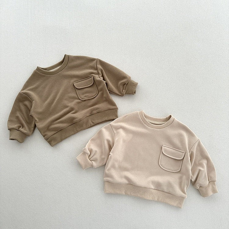 Loose Pockets Solid Color Pullover