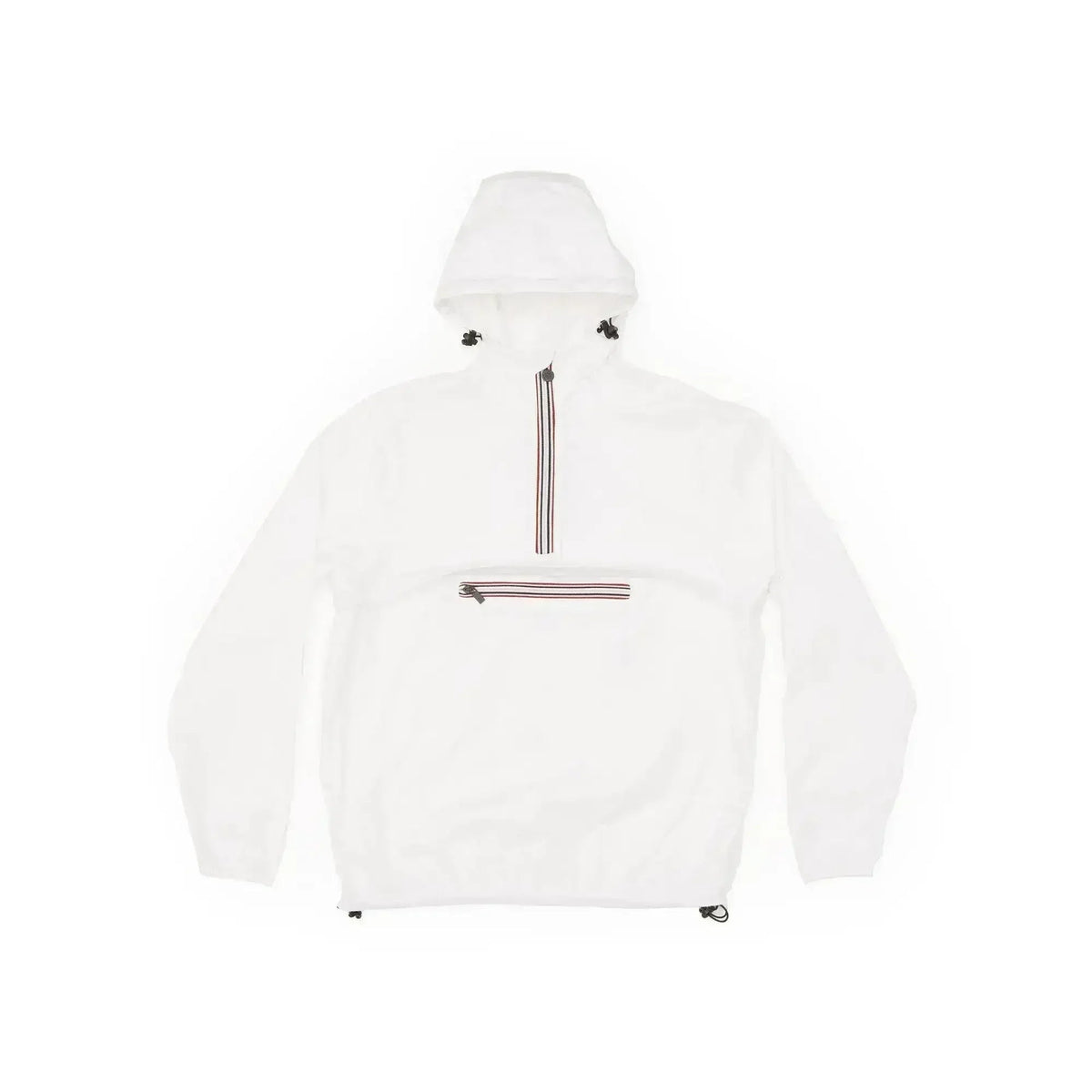White quarter zip packable rain jacket and windbreaker