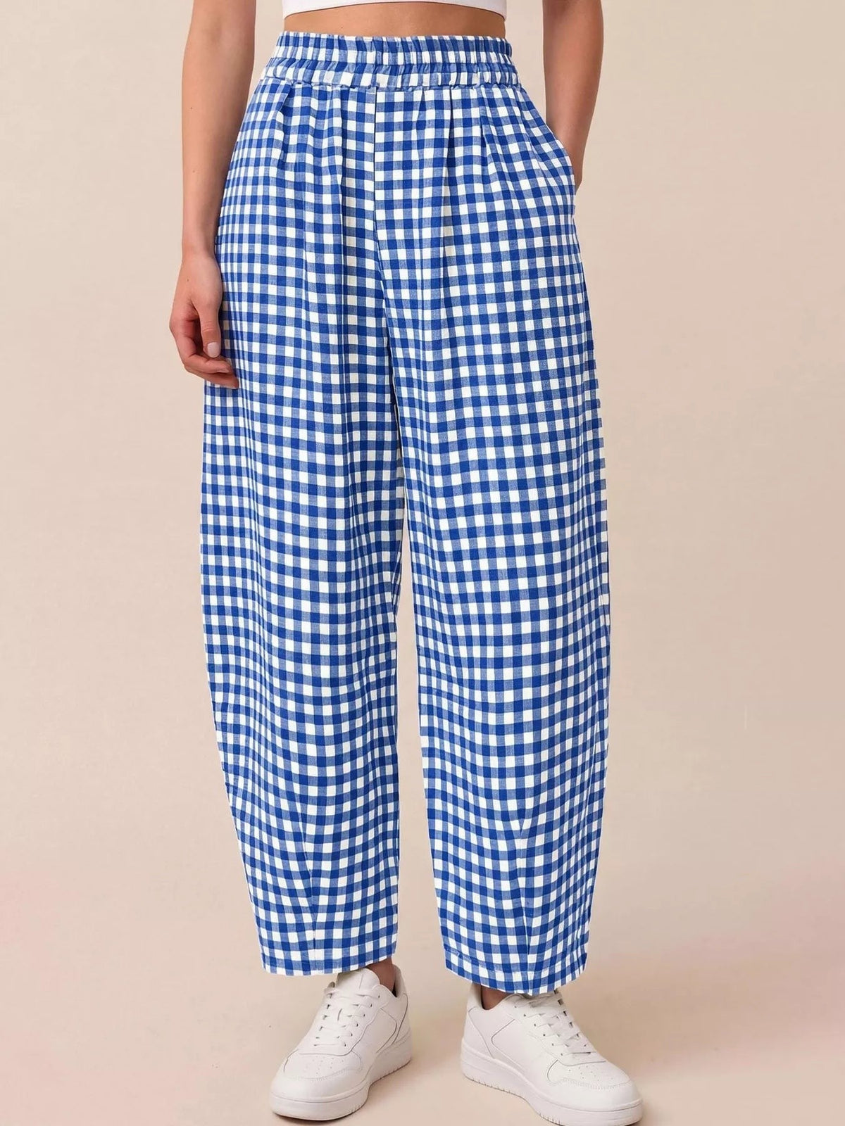 Gingham Wide-Leg Casual Pants