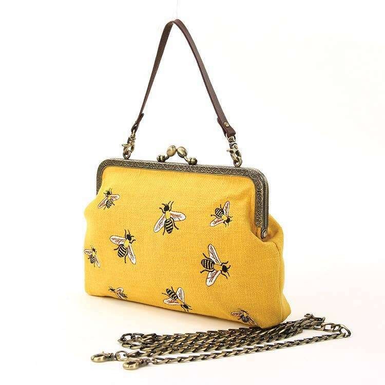 Bees Kisslock Vintage Style Convertible Handbag