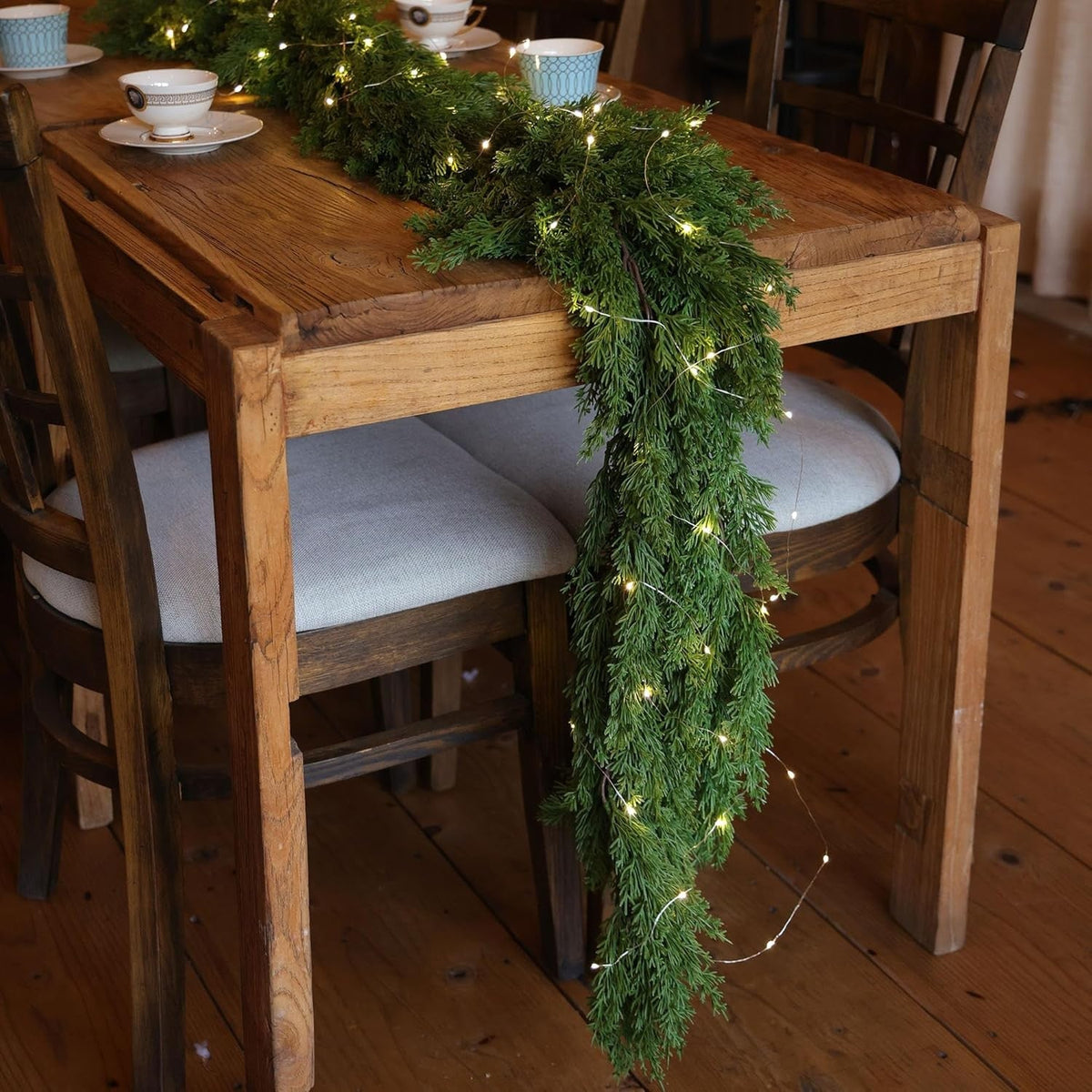 6FT PARTY JOY Seasonal Artificial Christmas Garland with LED String Lights Pine Needle Cypress Garland for Holiday Winter Indoor Outdoor Decor