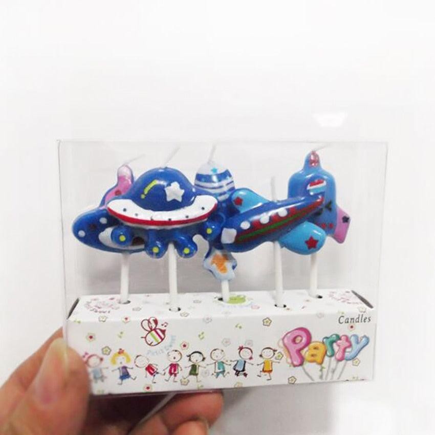 5PCS/Set Airplane Candle Cartoon Aircraft Spacecraft Rocket Birthday Cake Candles Outer Space Party Favors Cute Space Ship Cake Decorations for Kids Perfect for Birthday Party Children Carnival Party And Cupcake Decorative Candle For Kids Party