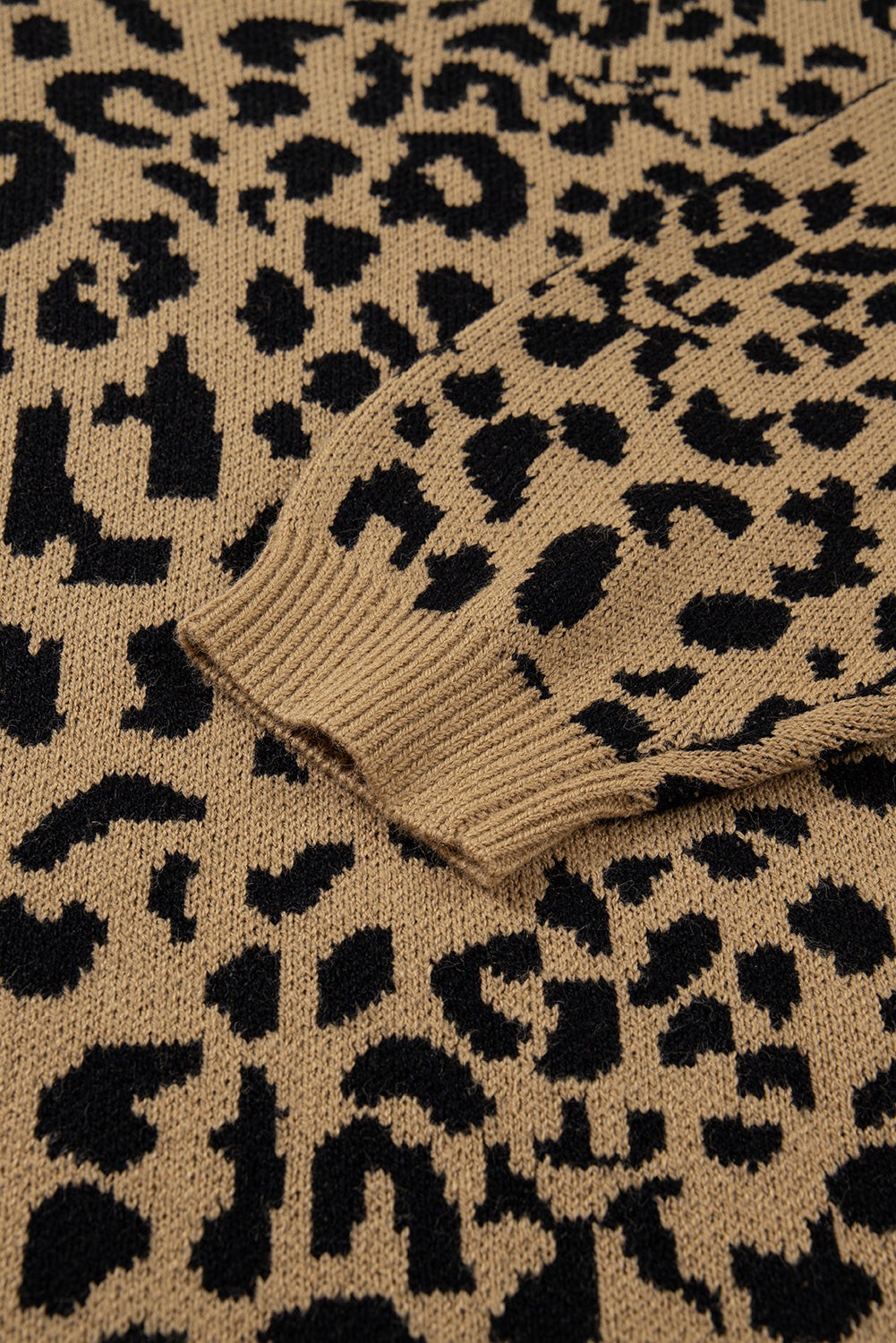 Leopard Ribbed Trim Crewneck Drop Shoulder Sweater