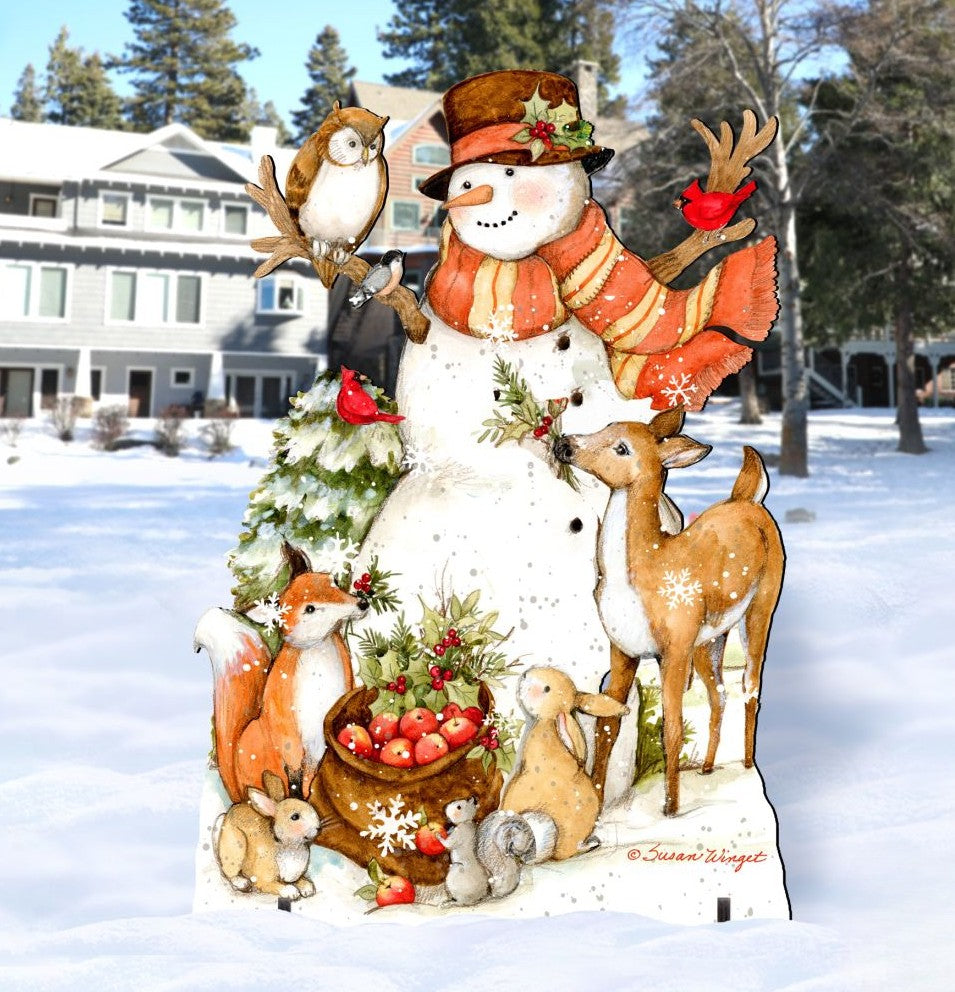 Ivory Snowman Christmas Outdoor Yard Sign by Susan Winget - Christmas Santa Snowman Decor - 8471107F-SW
