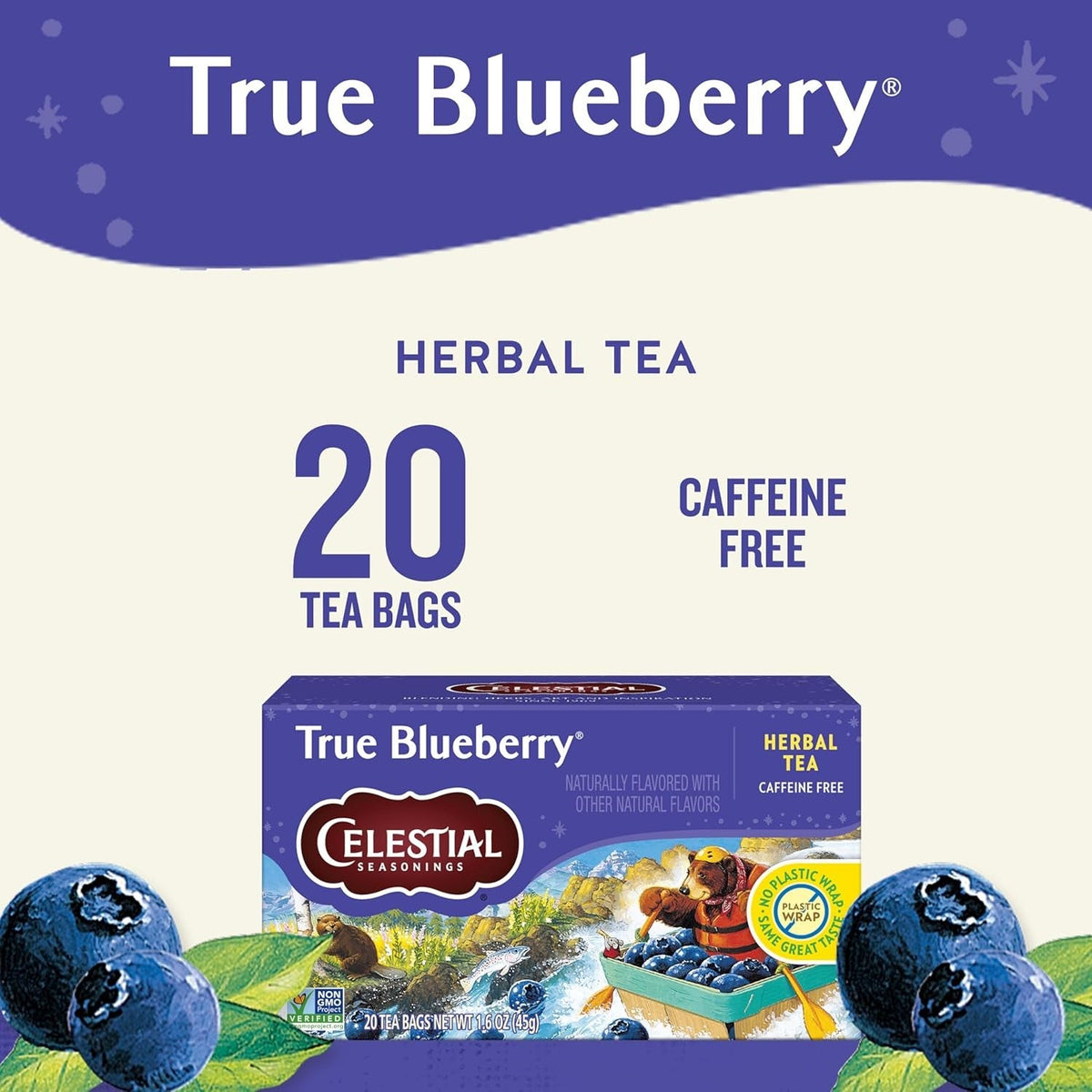 Celestial Seasonings True Blueberry Herbal Tea Bags – Clutter-Free Office Breakroom Pick for Restless Teams