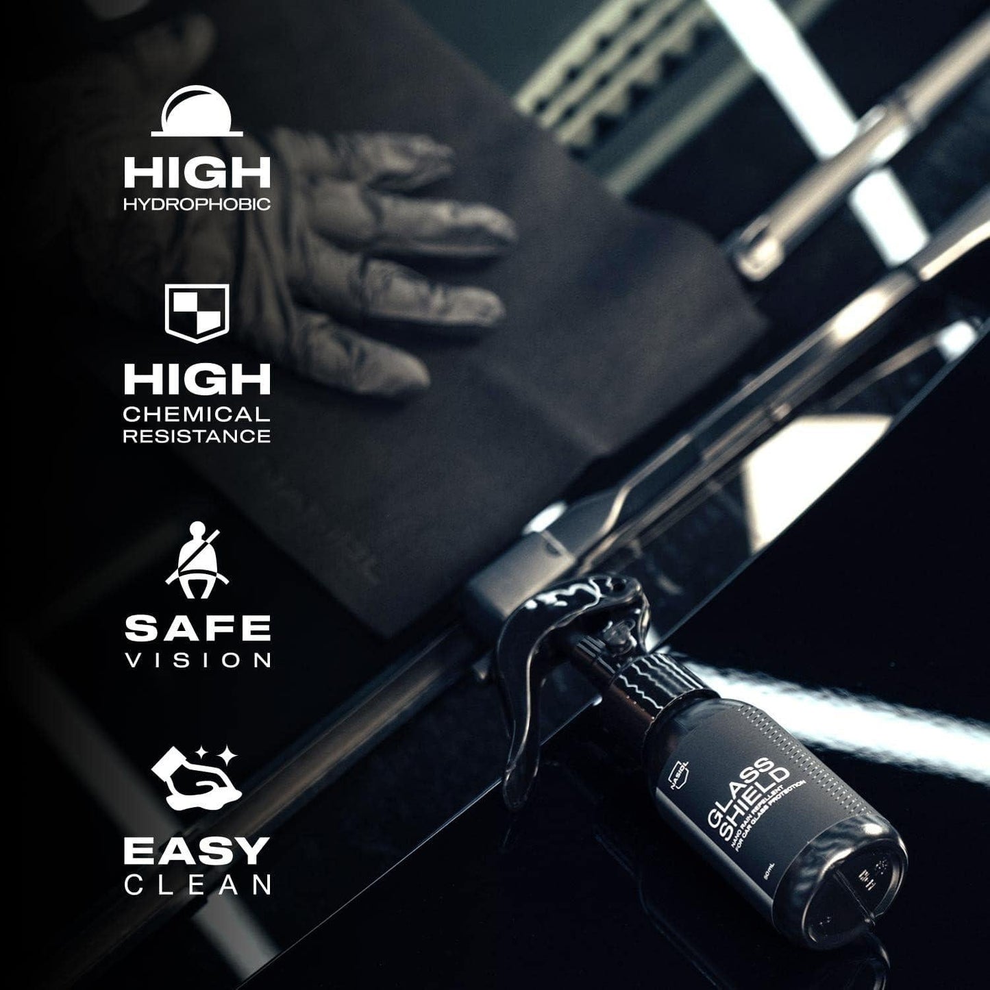 Nasiol Glass Shield Ultra-Hydrophobic Windshield Coating for Safe, Clear Driving All-Season Water Repellent for Enhanced Visibility in Rain, Snow, and Storms